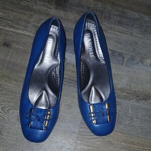Rasolli Women's Blue Flats with Gold Details
